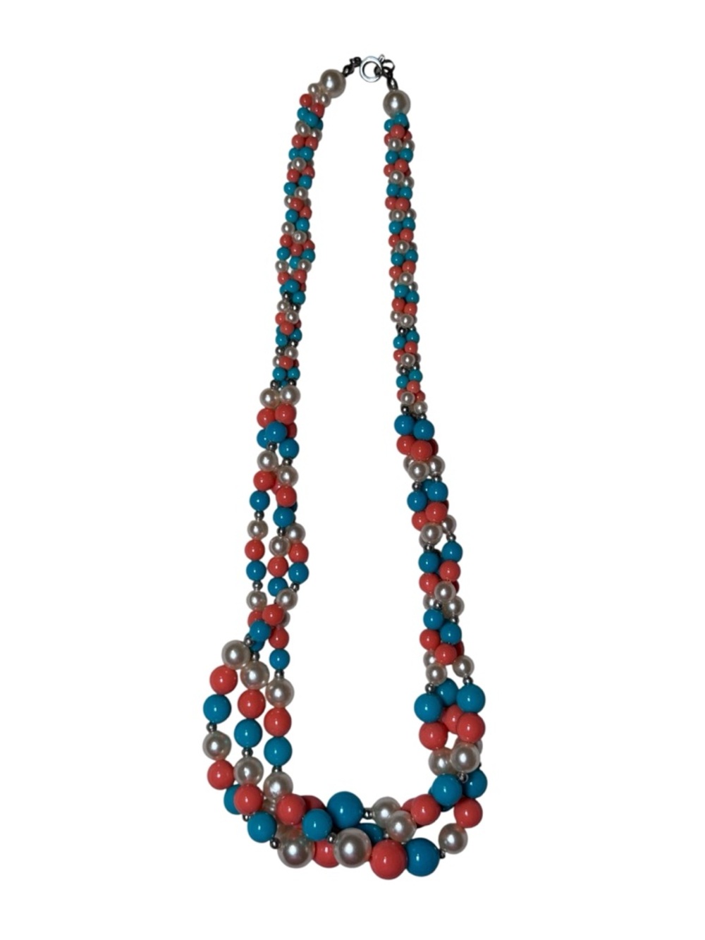 Vintage Multi-Strand Coral, Turquoise & pearl Beaded Faux Necklace